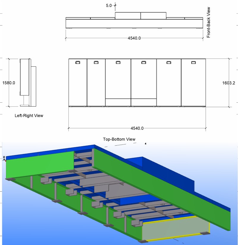 Main dimension cover shore power pit croos sections view