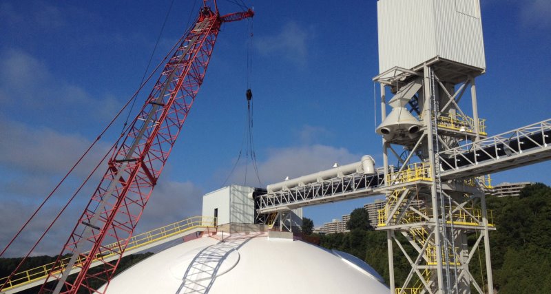 Wood Pellet Storage Domes and Steel Transfer Houses | Canada Quebec Bulk Handling Biomass DomeSilos