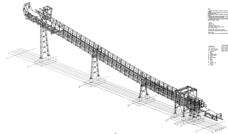 Crusher Feed&Discharge Conveyor Steel Structures for Gold Mines 3D Isometric View