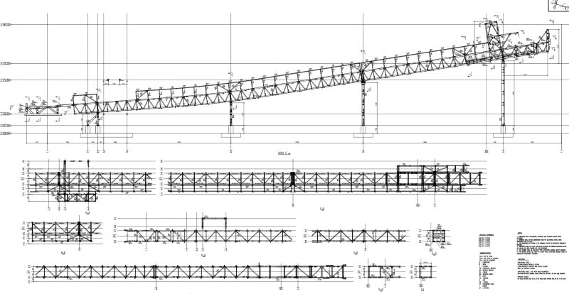 Crusher Feed&Discharge Conveyor Steel Structures for Gold Mines: Typical Grid Views