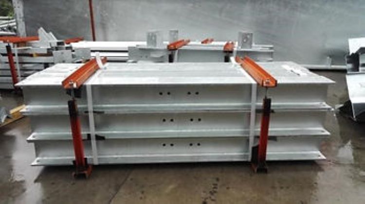 Oro Bridge Girder Frame works: transoms packed for break bulk vessel shipment 