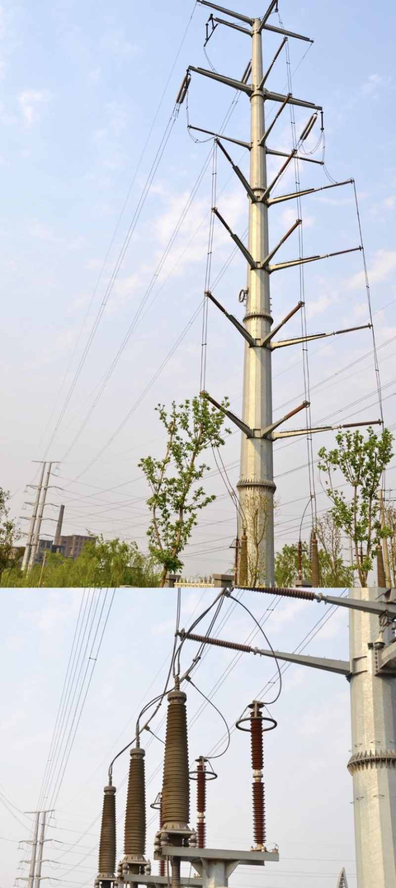 Stylistic cable transition tower in northeastern China
