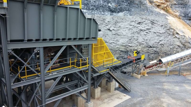 Primary station with rock box hopper and hydraulic breaker support structure, Feed&Discharge Conveyor Steel Structures 