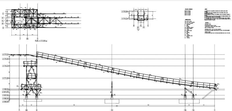 Screen Buildings and Screen Feed&Discharge Conveyors Steel Structures for Gold Mines: typical Grid Elevation