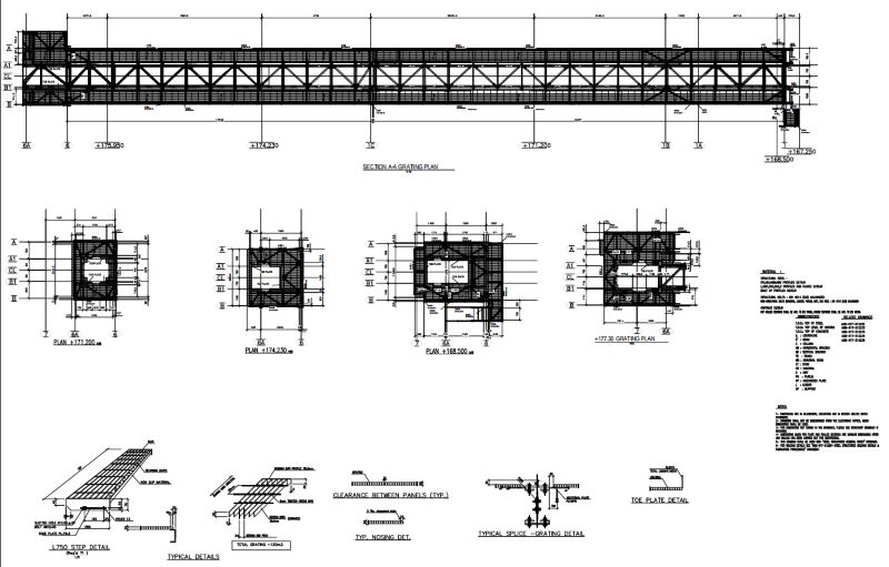 Screen Buildings and Screen Feed&Discharge Conveyors Steel Structures for Gold Mines: Grating Layout Step Tread Details
