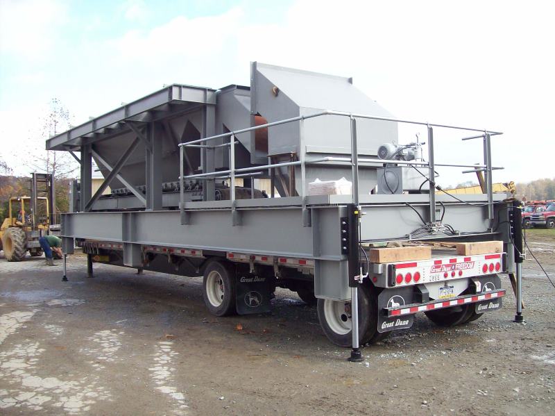 Screen Station Buildings and Screen Feed&Discharge Conveyors Steel Structures: Portable horizontal screen utilizing a spread-chassis design 