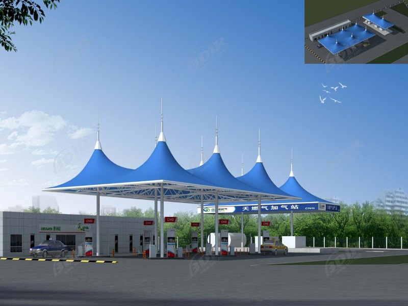 Features and Types of Gas Station Canopy Metal Building-Awnings and Tension Membrane Canopies