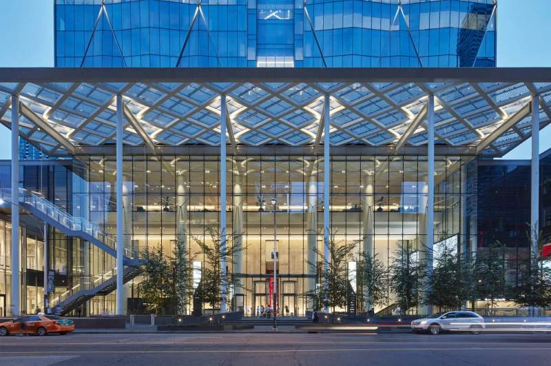 Large Entrance Glass Canopy and Lobby Cable Facace Wall | Architecturally Exposed Steel
