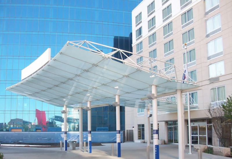 Porte Cochere Spaceframe Steel Structure | Walkway Cantilever Canopy for Inn & Suites Hotel