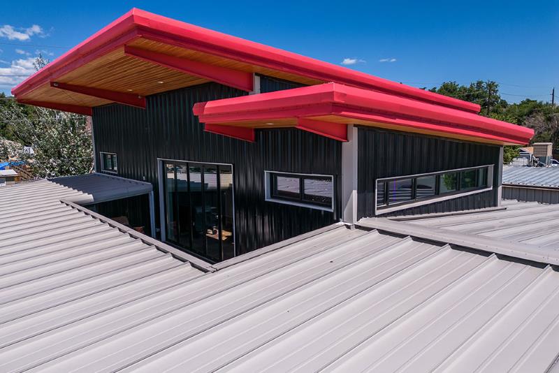 Office,Showroom,Warehouse Use Metal Commercial Buildings With Modern Design Black Color:Roof monitor rustic red trim and windows