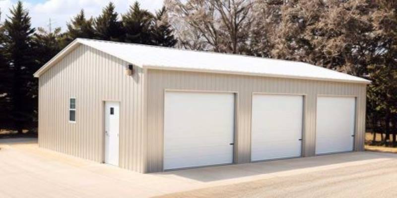 30x40x9 Metal Garage 3 Car Detached Side Wall Desert Sand with Workshop | Custom Kit Buildings