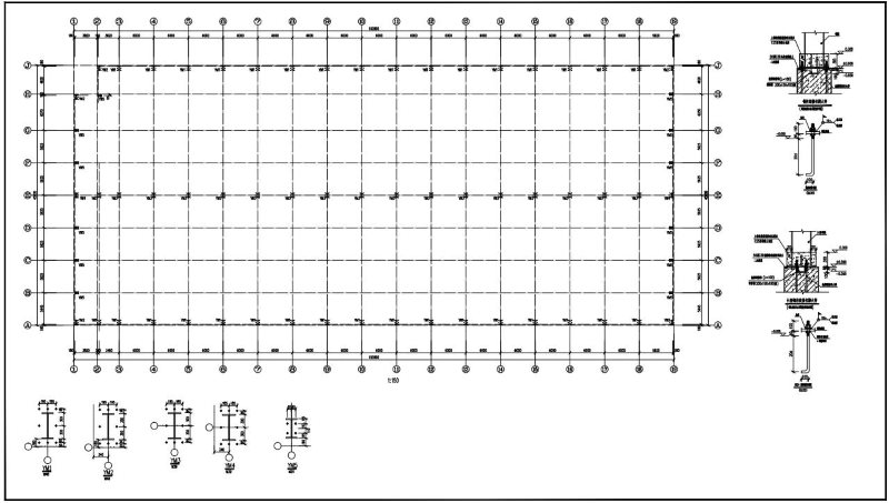 4700Sqm Industrial Steel Structure Workshop Heavy Duty PEB: Construction General Arrangement Drawings Steel column layout